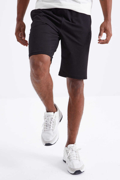 Tommylife Toptan Siyah Bağcıklı Standart Kalıp Basic Erkek Şort - 81212