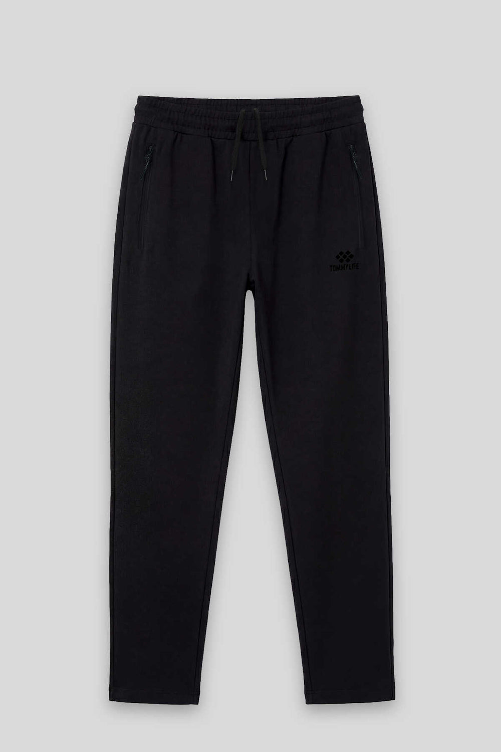 Tommylife Toptan Siyah Basic Belden Bağcıklı Klasik Paça Erkek Büyük Beden Eşofman Alt - 84844