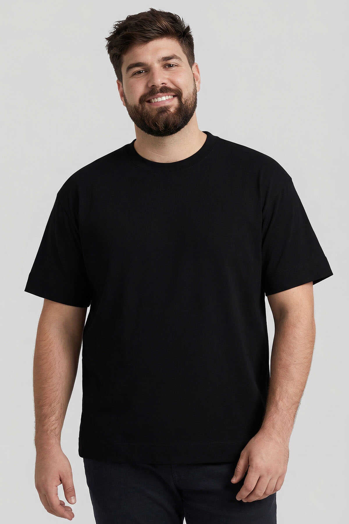 Tommylife Toptan Siyah Basic Kısa Kol O Yaka Büyük Beden Erkek T-Shirt - 88072