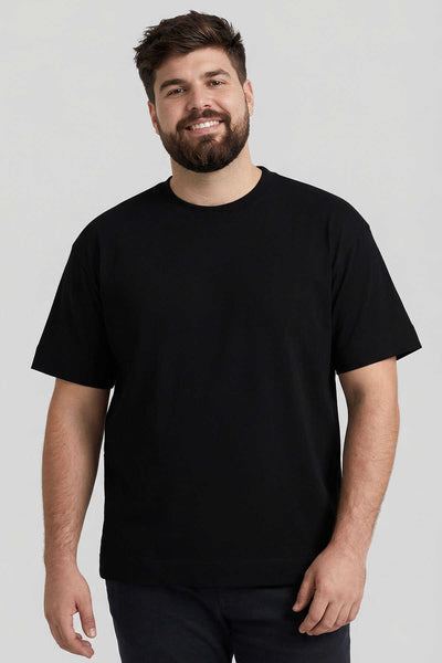 Tricou bărbătesc Tommylife Wholesale, negru, simplu, cu mânecă scurtă, guler rotund, mărime mare - 88072