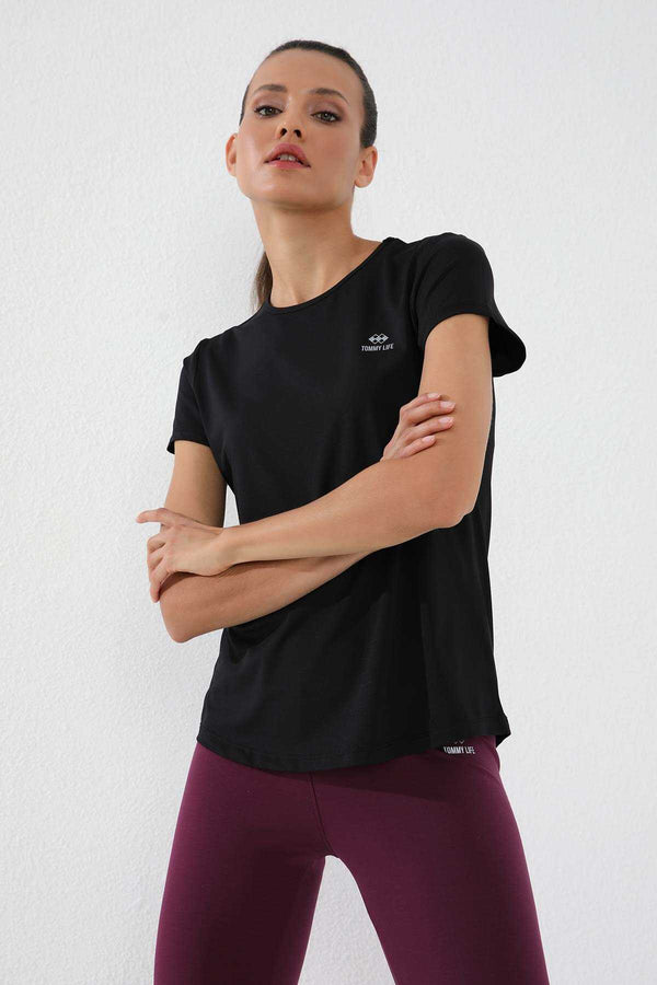 Tommylife Toptan Siyah Basic Kısa Kol Standart Kalıp O Yaka Kadın T-Shirt - 97144