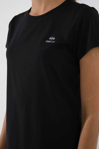 Tommylife Toptan Siyah Basic Kısa Kol Standart Kalıp O Yaka Kadın T-Shirt - 97144