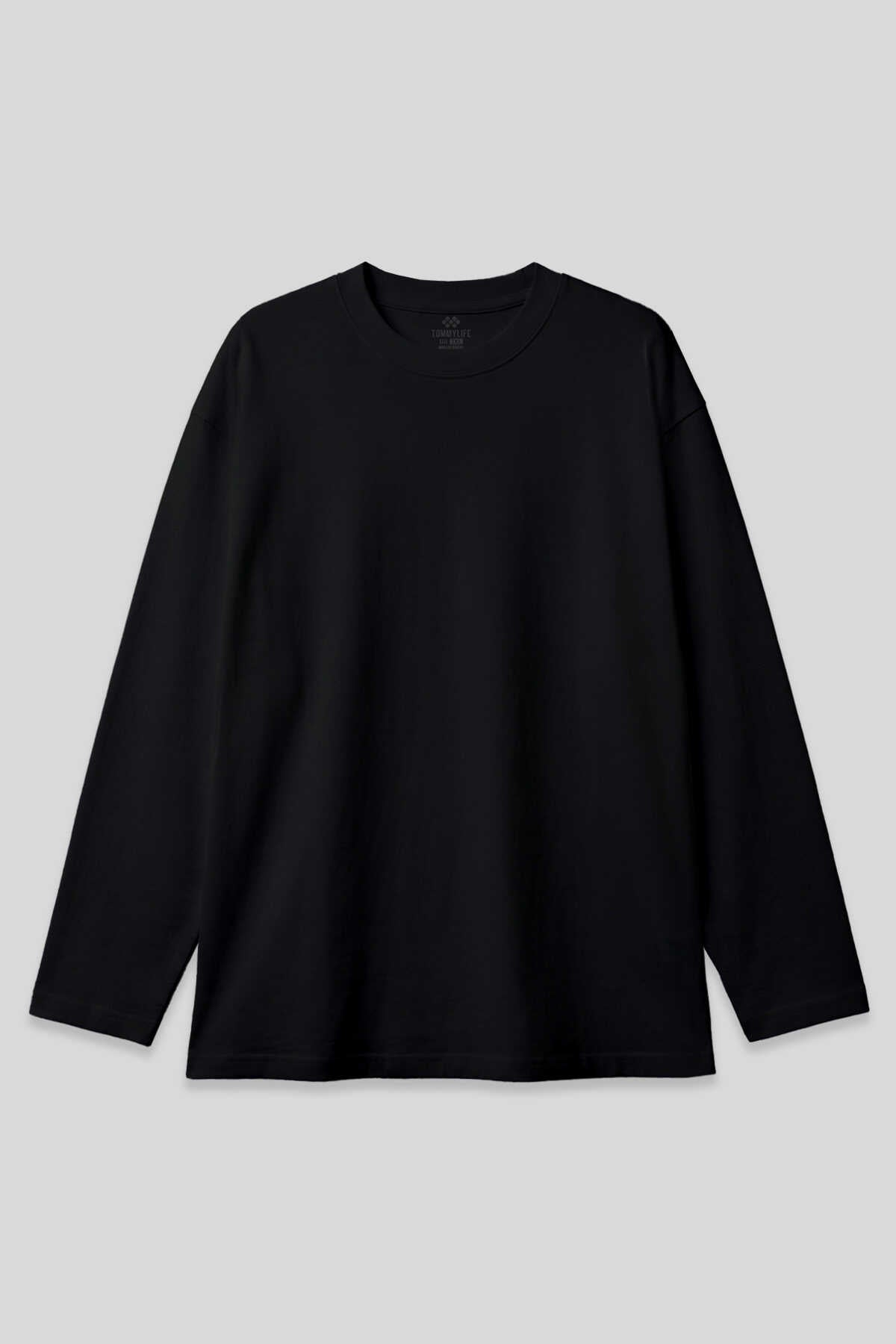 Hanorac bărbătesc Tommylife Wholesale, negru, cu guler rotund, de bază - 88107