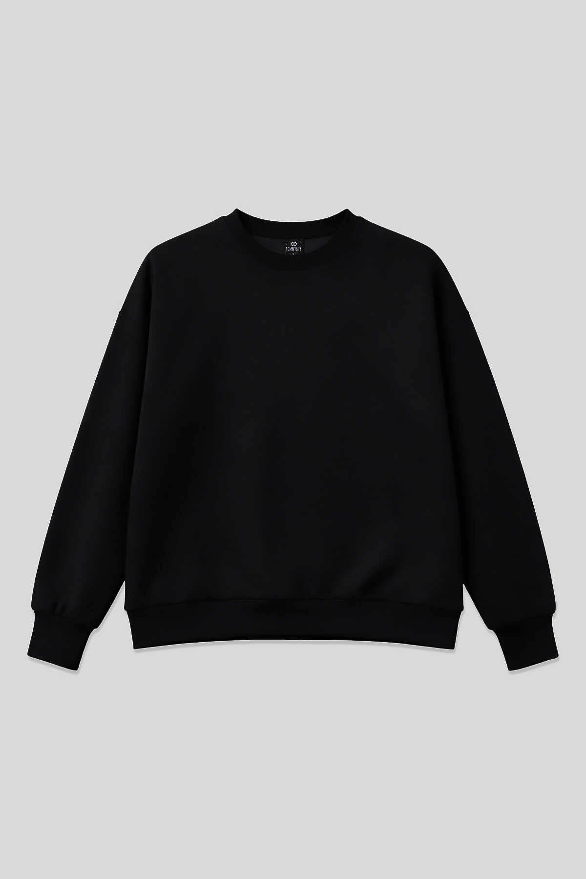 Tommylife Toptan Siyah Basic O Yaka Oversize Kadın Sweatshirt - 97053