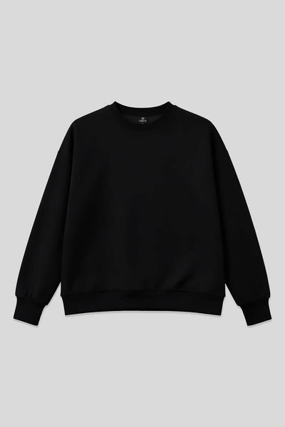 Tommylife Toptan Siyah Basic O Yaka Oversize Kadın Sweatshirt - 97053