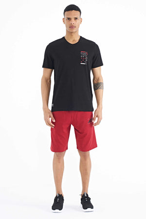 Tommylife Toptan Siyah Baskı Detaylı V Yaka Standart Kalıp Erkek T-Shirt - 88186