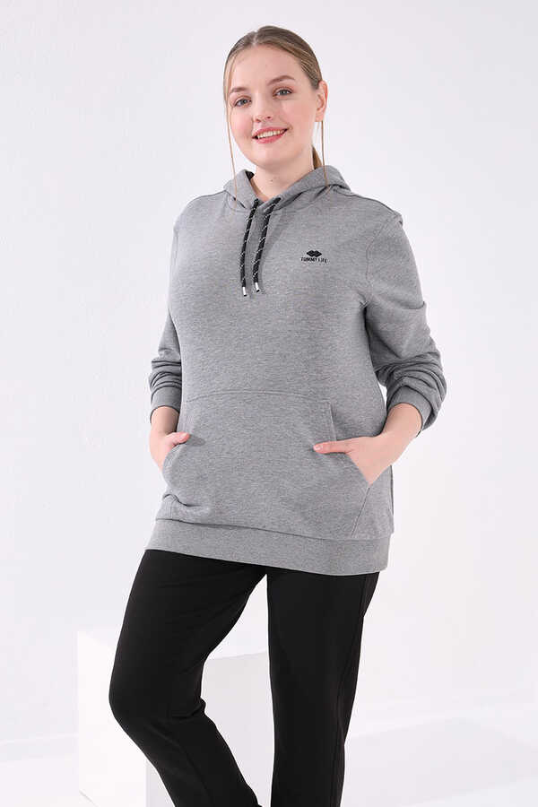 Tommylife Toptan Siyah Cepli Rahat Form Klasik Paça Kadın Büyük Beden Eşofman Alt - 94014