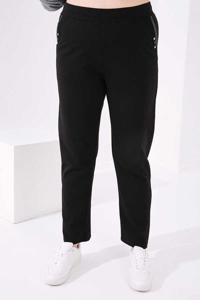Tommylife Wholesale Black Pocketed Comfortable Fit Classic Leg Women's Plus Size Sweatpants - 94014