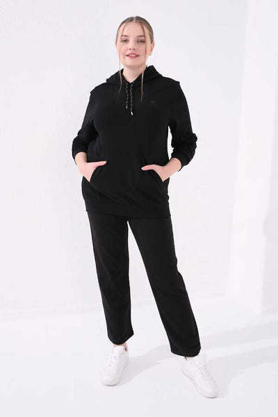 Pantaloni de trening negri, confortabili, cu buzunare, pentru femei, mărime mare, Tommylife Wholesale - 94017