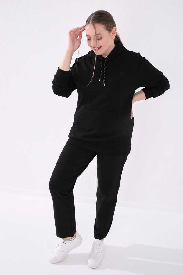 Pantaloni de trening negri, confortabili, cu buzunare, pentru femei, mărime mare, Tommylife Wholesale - 94017