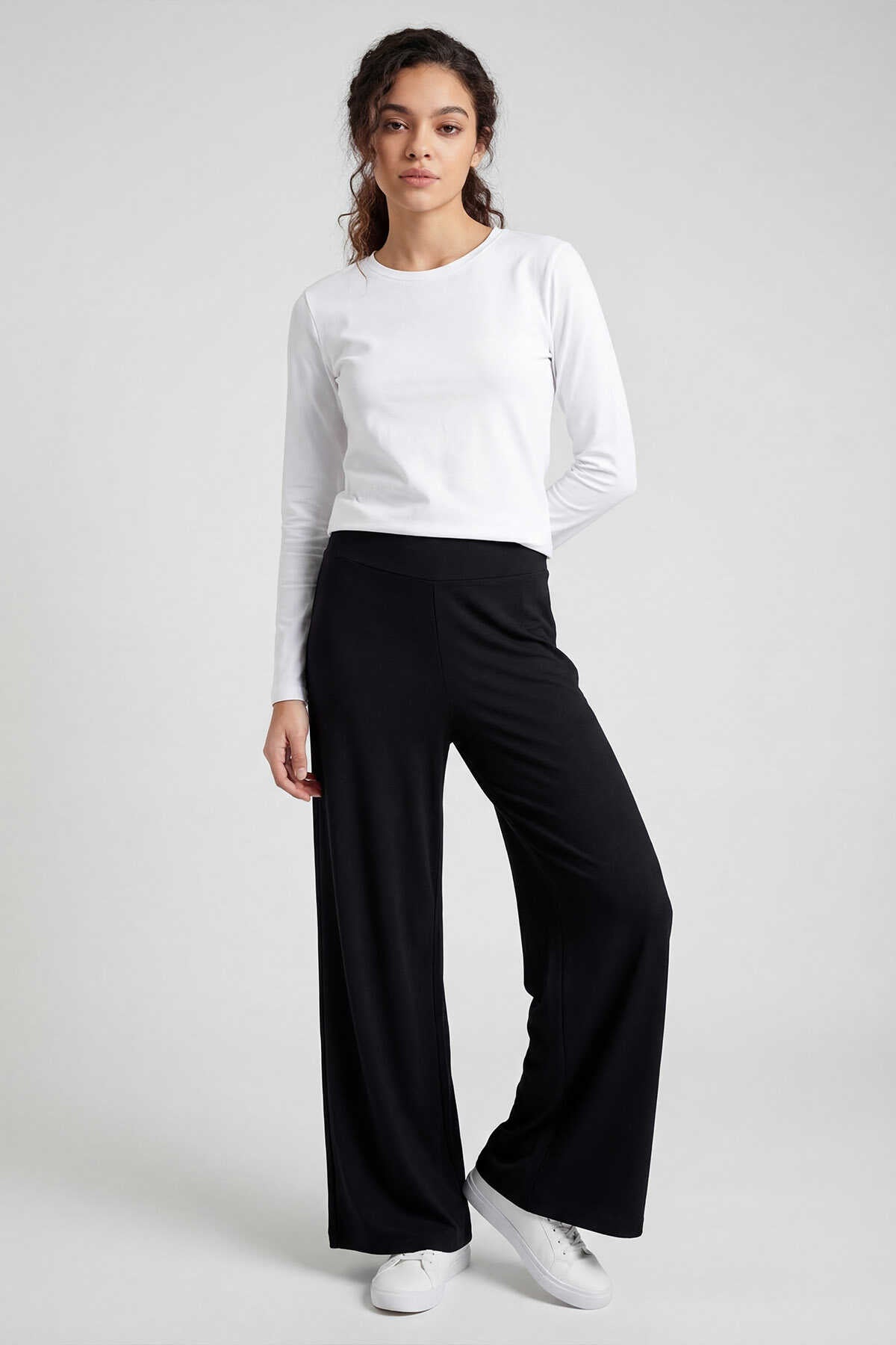 Pantaloni damă negri, cu croială largă, Tommylife, en-gros, tip corset Palazzo, confortabil, în stil negru - 94681