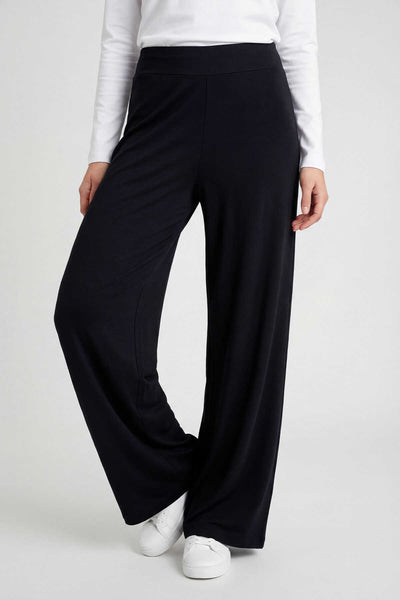 Tommylife Toptan Siyah Comfort Fit Geniş Paça Korsajlı Palazzo Kadın Pantolon - 94681