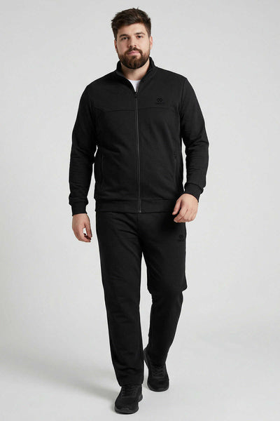 Tommylife Wholesale Black Stand-Up Collar Classic Leg Plus Size Men's Tracksuit Set - 85176