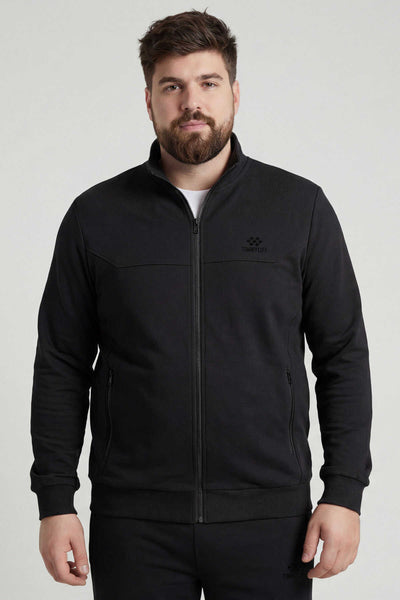Tommylife Toptan Siyah Dik Yaka Klasik Paça Büyük Beden Erkek Eşofman Takım - 85176