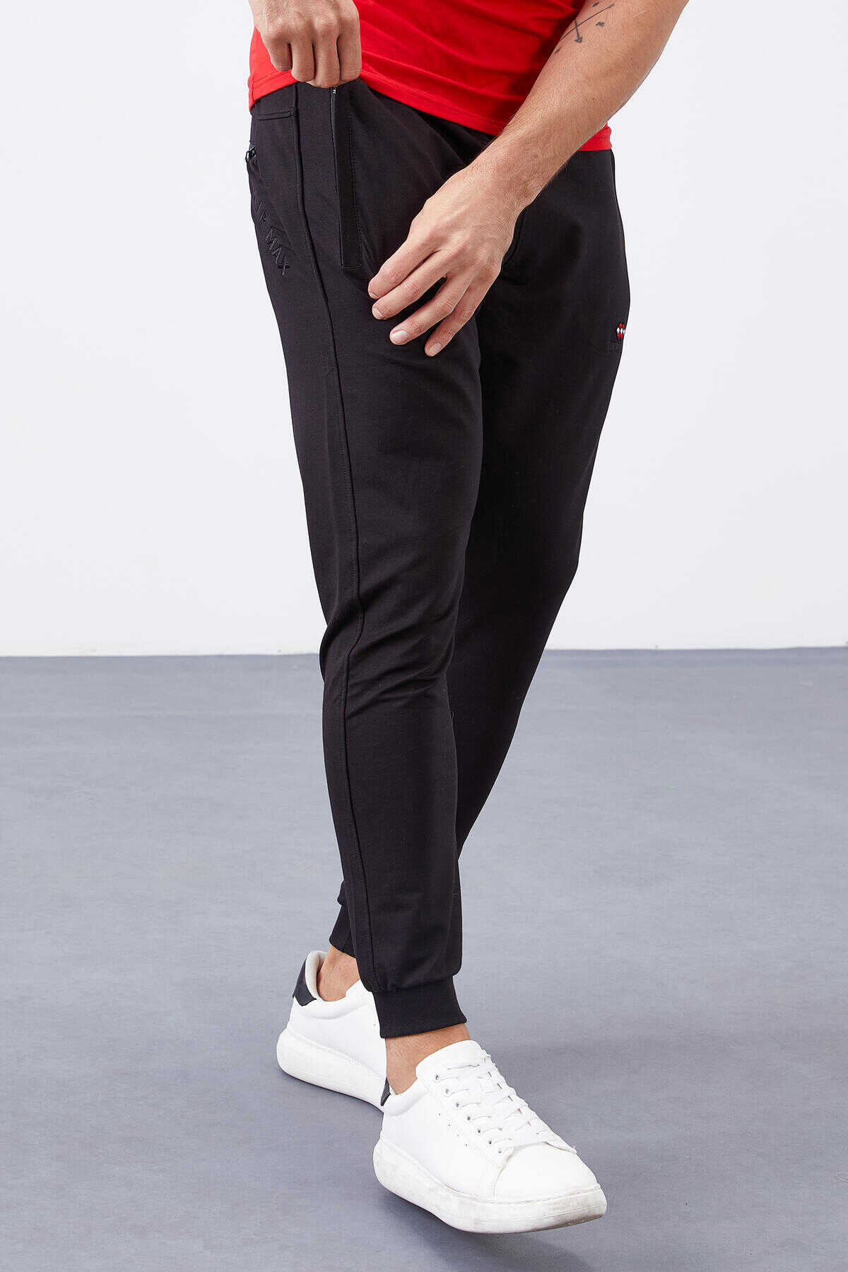 Tommylife Angro Negru Fermoar Cu Buzunare Croit Strâns Jogger Bărbat Trening - 84343
