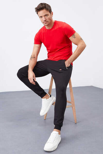 Tommylife Angro Negru Fermoar Cu Buzunare Croit Strâns Jogger Bărbat Trening - 84343