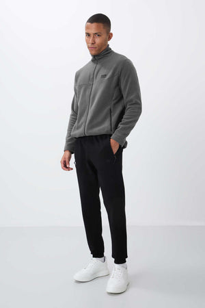 Tommylife Toptan Siyah Fermuar Cepli Standart Kalıp Jogger Erkek Eşofman Alt - 84651