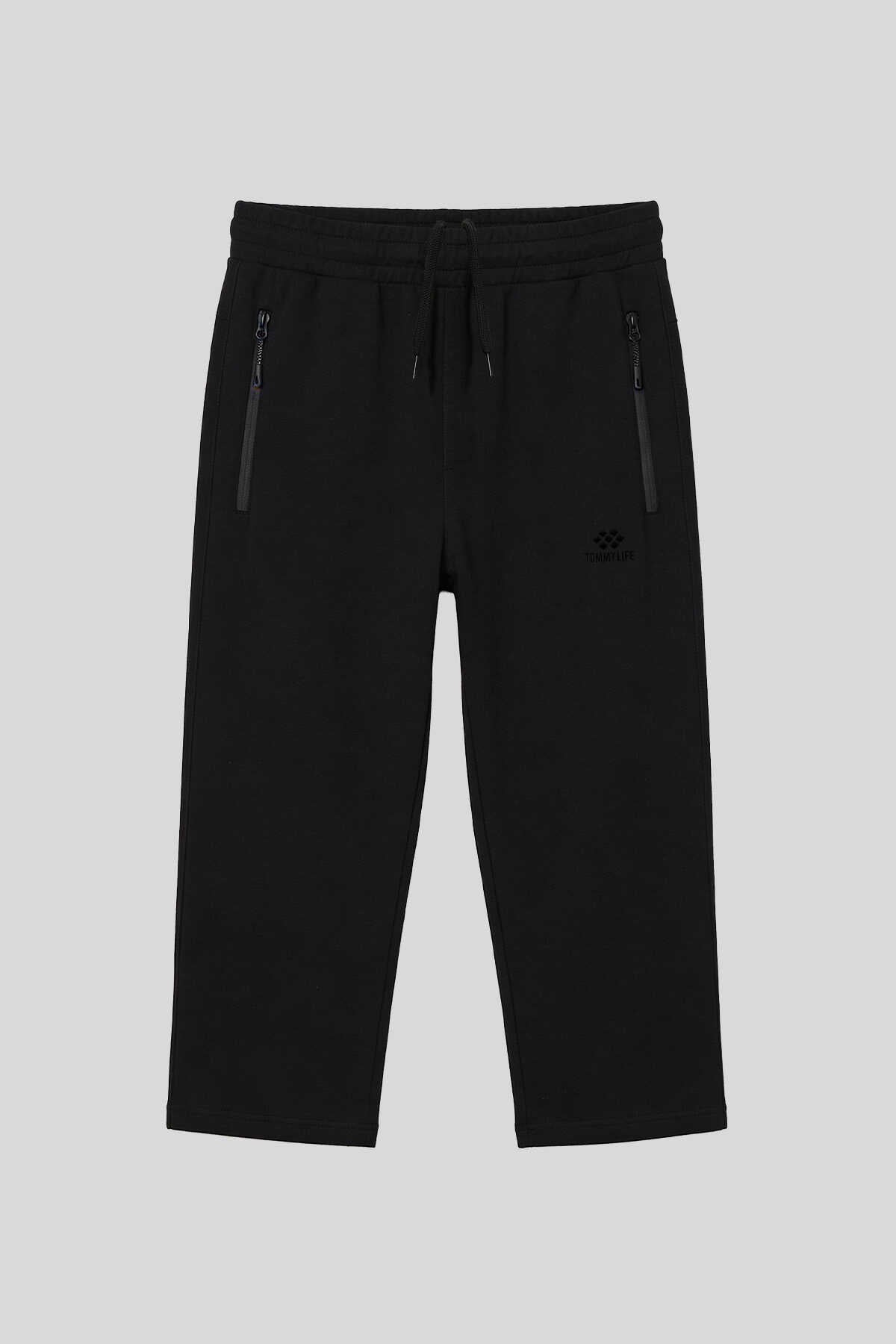 Tommylife Toptan Siyah Fermuar Cepli Standart Kalıp Klasik Paça Erkek Kapri - 83090