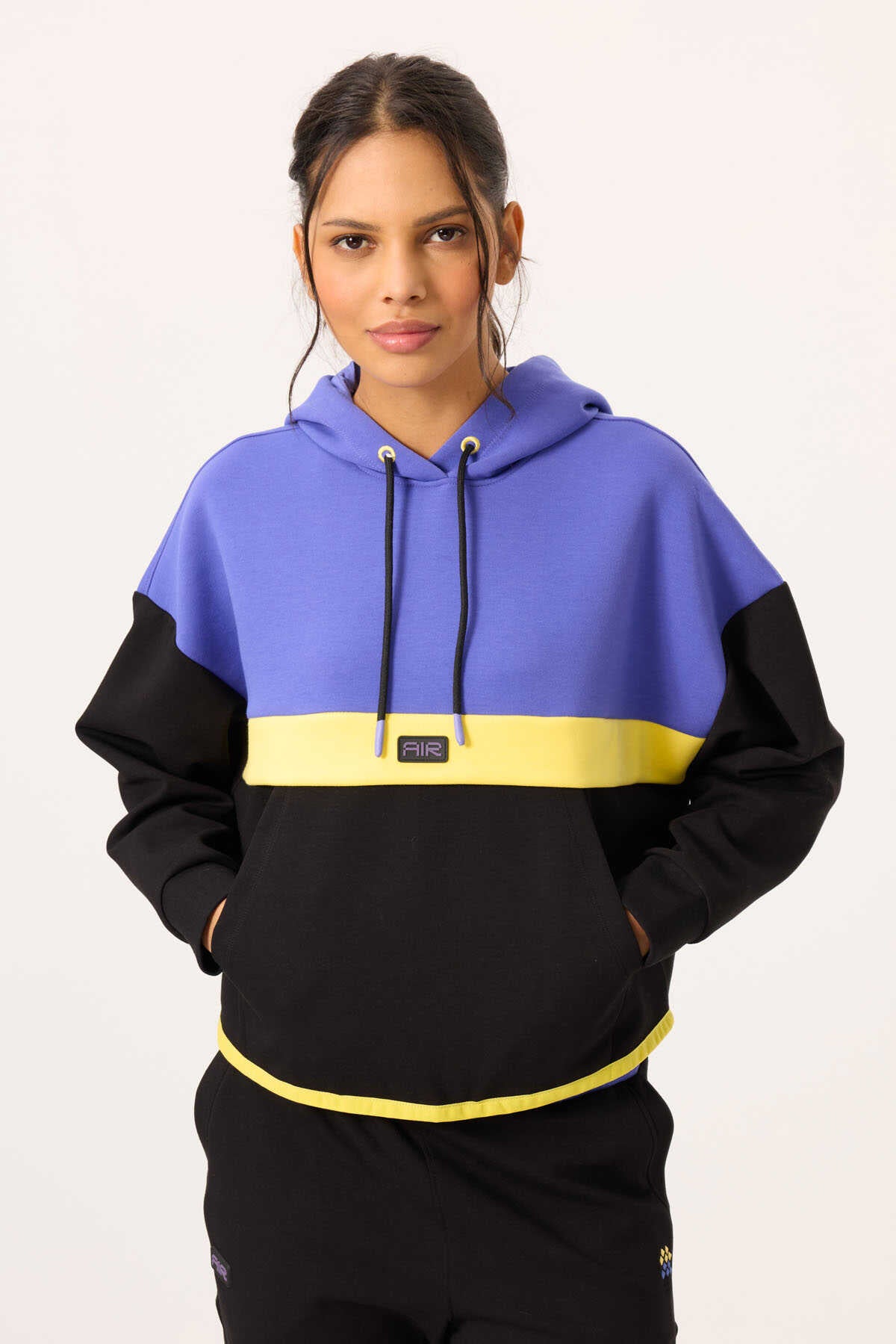 Tommylife Toptan Siyah Kapüşonlu Renk Bloklu Kadın Eşofman Takım - 95327