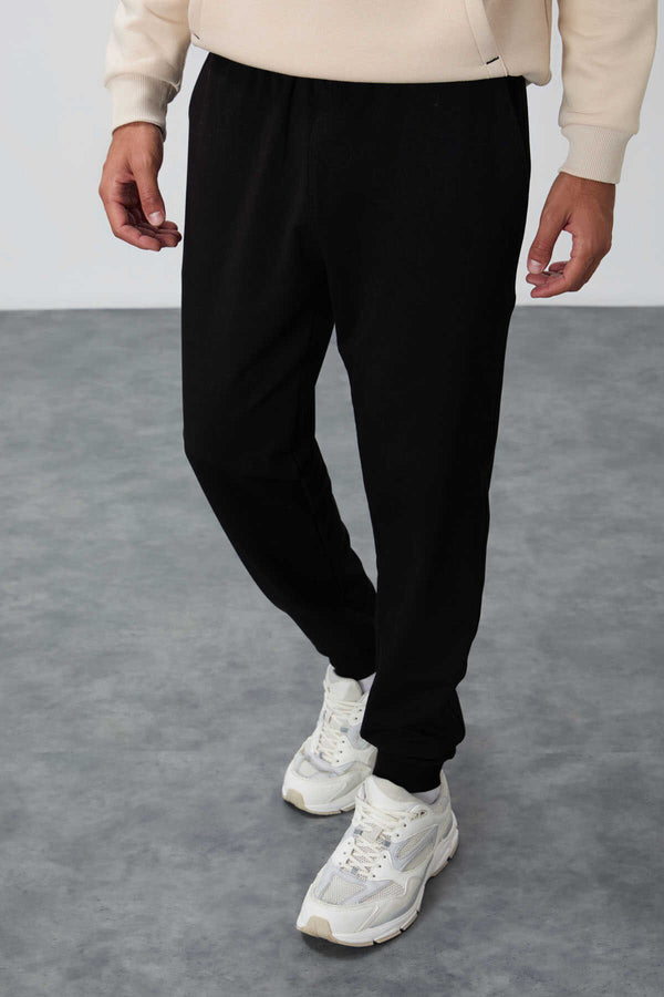 Tommylife Toptan Siyah Klasik Cepli Standart Kalıp Manşetli Erkek Eşofman Alt - 84652