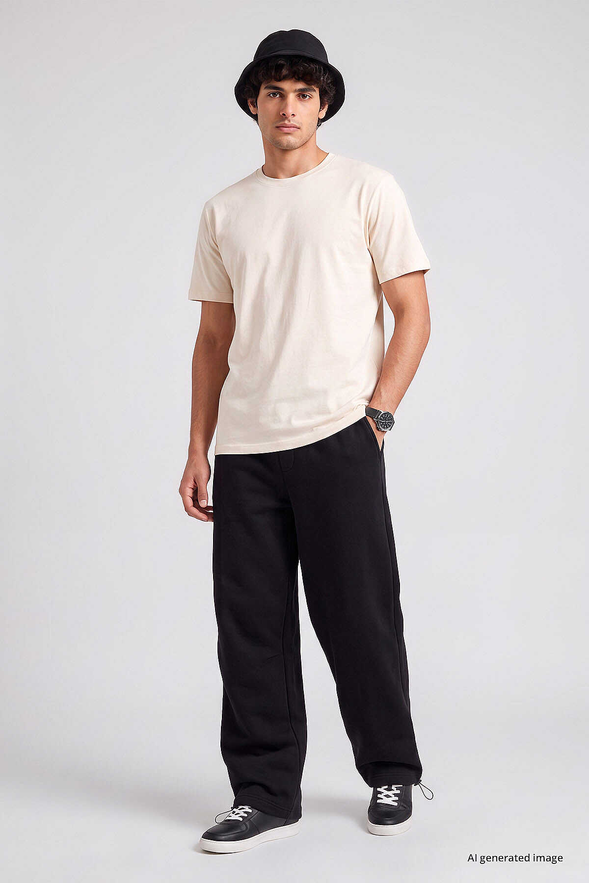 Pantaloni de trening largi pentru bărbați, negri, cu talie elastică, Tommylife, en-gros - 82200