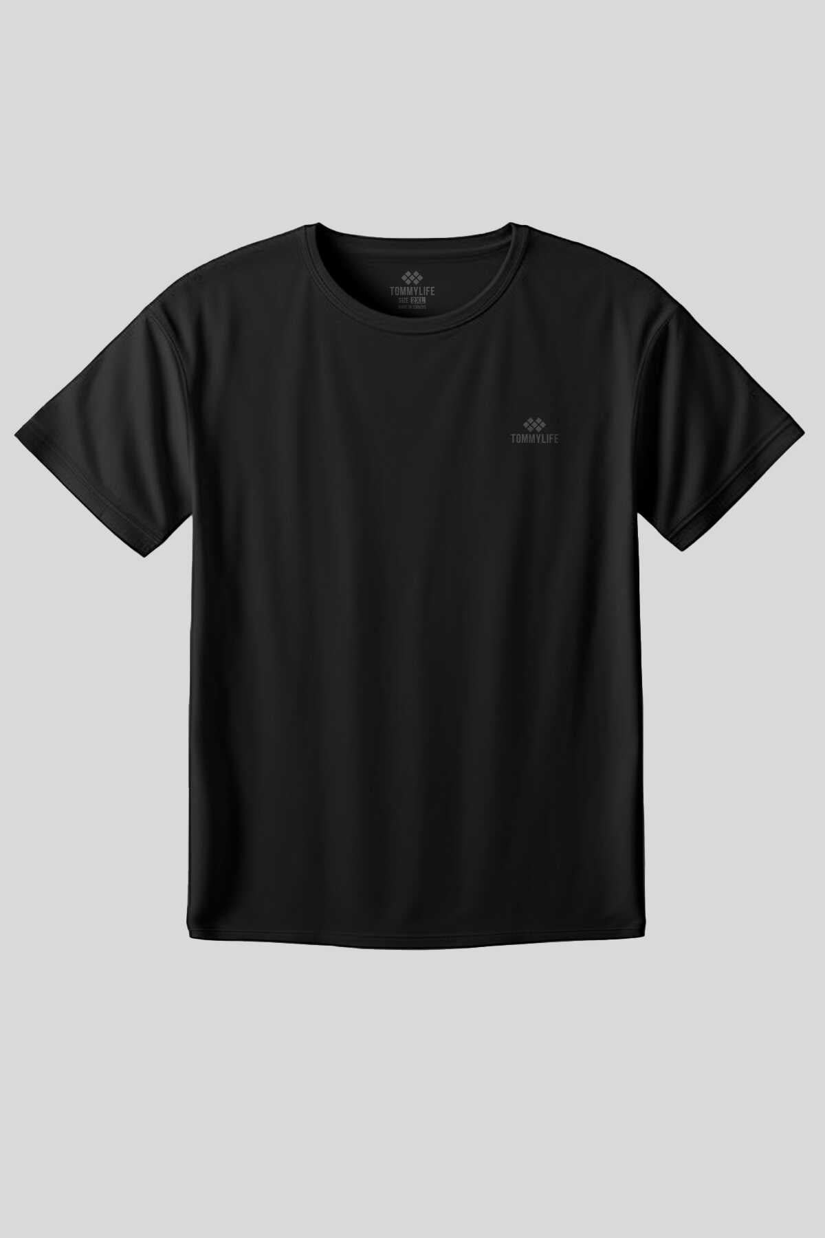 Tommylife Toptan Siyah O Yaka Basic Battal Büyük Beden Kadın T-Shirt - 97308