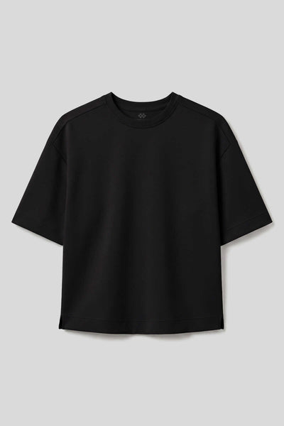 Tricou simplu negru cu guler rotund și mânecă scurtă pentru femei, Tommylife Wholesale - 97316