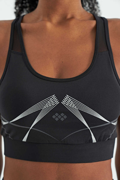Tommylife Toptan Siyah Ön Arka Baskı Detaylı U Yaka Dar Kalıp Kadın Spor Büstiyer - 97252