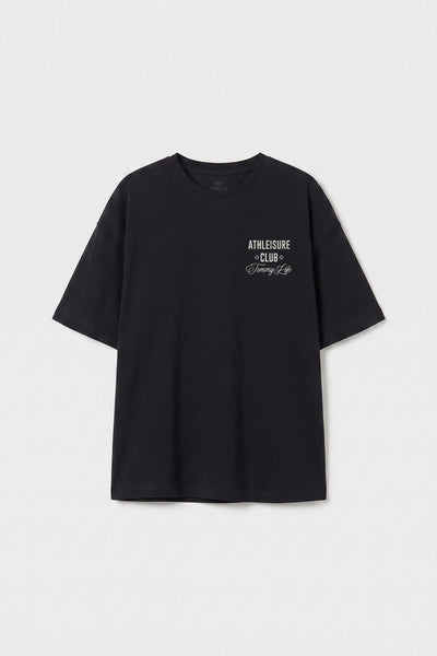 Tricou negru supradimensionat cu mânecă scurtă și imprimeu pentru fete, Tommylife, en-gros - 75175
