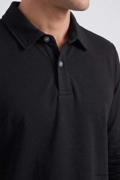 Tommylife Toptan Siyah Rahat Form Basic Polo Yaka Erkek T-Shirt - 88512