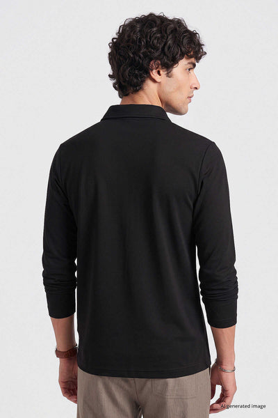 Tommylife Toptan Siyah Rahat Form Basic Polo Yaka Erkek T-Shirt - 88512