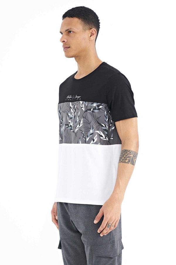 Tommylife Toptan Siyah Renk Geçişli Baskı Detaylı O Yaka Standart Kalıp Erkek T-Shirt - 88177