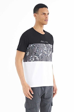 Tommylife Toptan Siyah Renk Geçişli Baskı Detaylı O Yaka Standart Kalıp Erkek T-Shirt - 88177