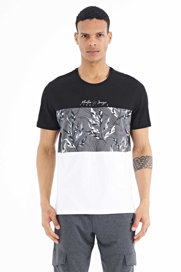 Tommylife Toptan Siyah Renk Geçişli Baskı Detaylı O Yaka Standart Kalıp Erkek T-Shirt - 88177