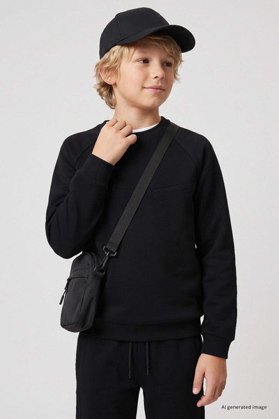 Tommylife Wholesale Black Standard Fit Basic Stitching Detail Boys' Tracksuit Set - 11325