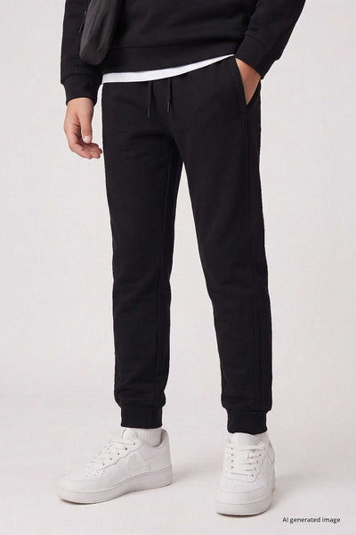 Tommylife Toptan Siyah Standart Fit Basic Dikiş Detaylı Erkek Çocuk Eşofman Takım - 11325