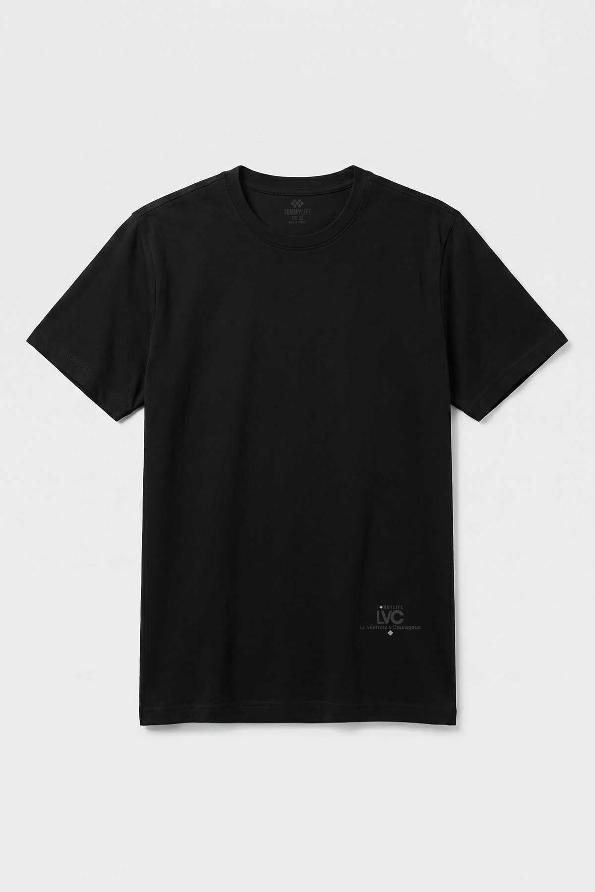 Tommylife Wholesale Black Standard Fit Printed Short-Sleeve Men's T-Shirt - 88440