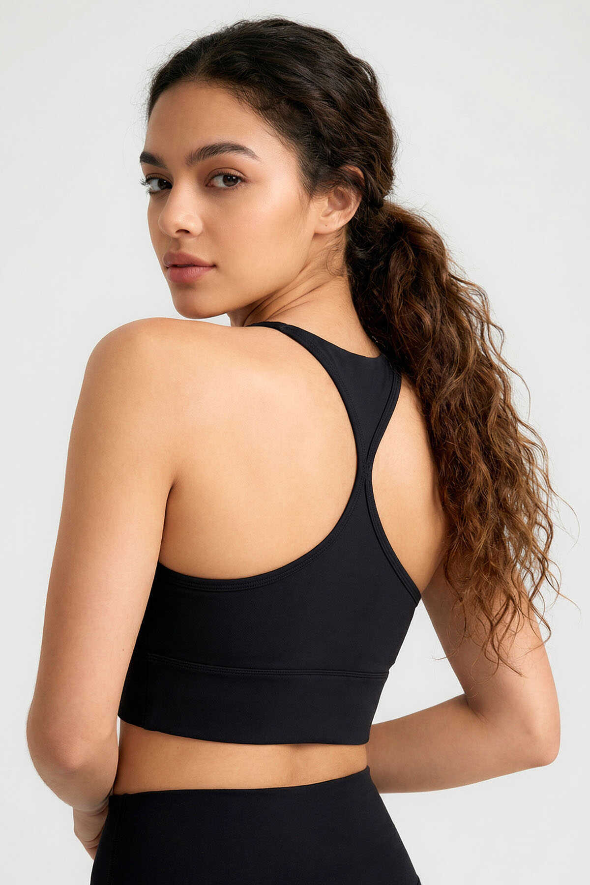 Tommylife Toptan Siyah Standart Fit Baskılı Sırt Detaylı Kadın Spor Büstiyer - 97300