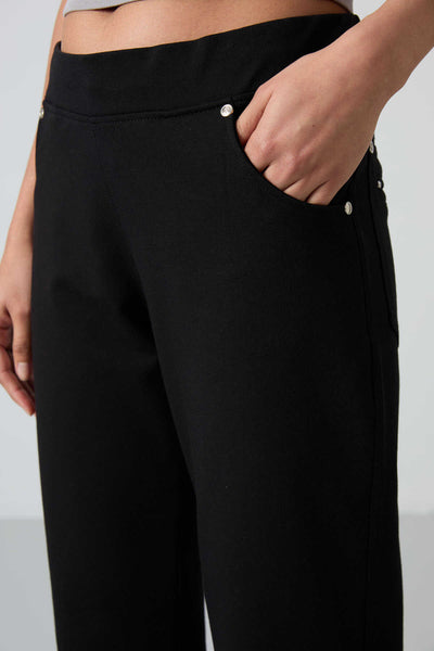 Tommylife Toptan Negru Piatra Detalii Buzunar Confort Forma Clasic Picior Femeie Trening Fusta - 94007