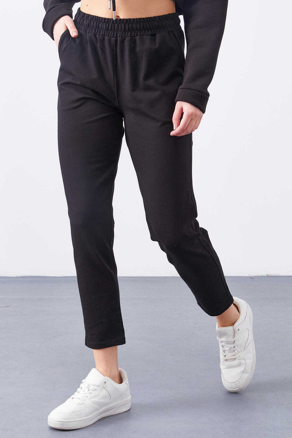 Tommylife Toptan Siyah Yüksek Bel Jogger Rahat Form Dar Paça Kadın Eşofman Alt - 94566