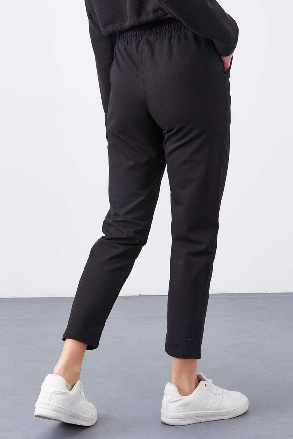 Tommylife Toptan Siyah Yüksek Bel Jogger Rahat Form Dar Paça Kadın Eşofman Alt - 94566