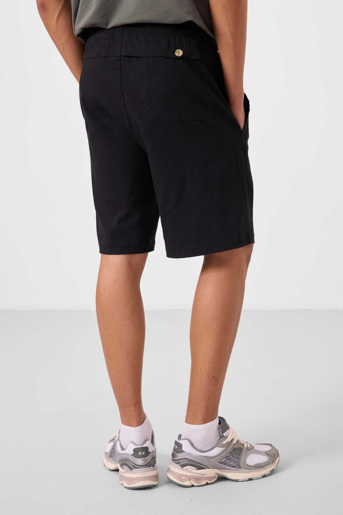 Tommylife Toptan Standart Fit Dokuma Hafif Esnek Chino Erkek Şort 81292 Siyah