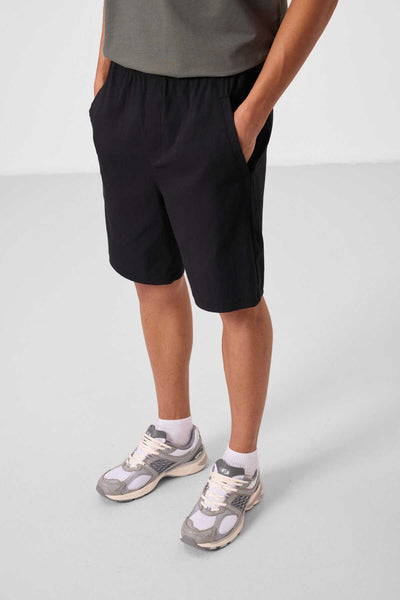 Tommylife Toptan Standart Fit Dokuma Hafif Esnek Chino Erkek Şort 81292 Siyah