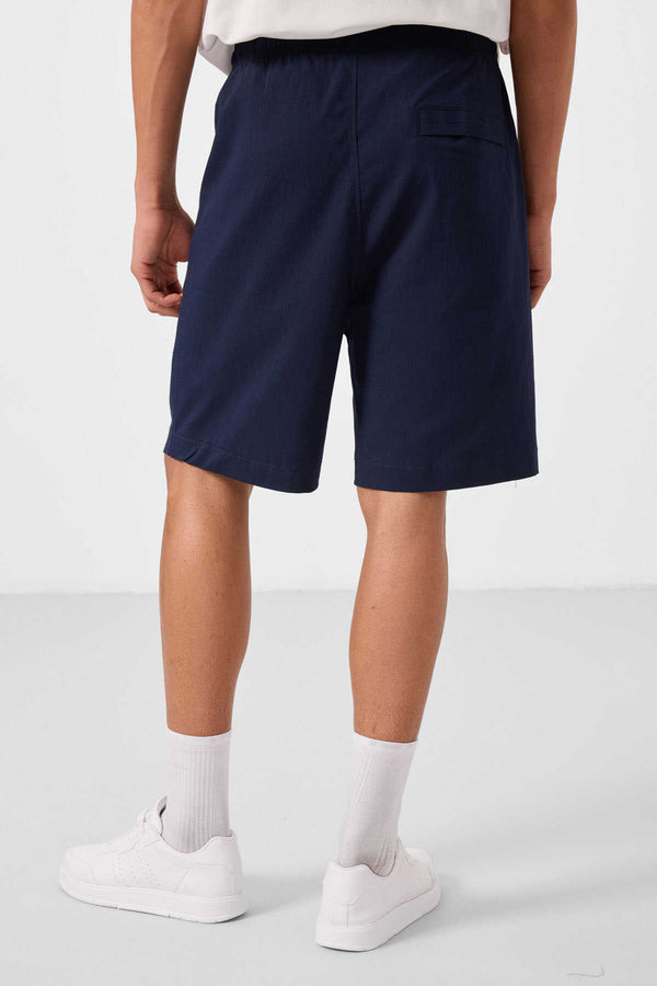 Tommylife Toptan Standart Fit Dokuma Hafif Esnek Chino Erkek Şort 81293 Lacivert