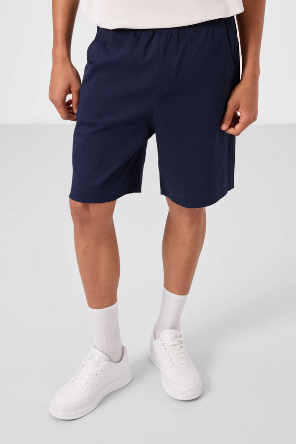 Tommylife Toptan Standart Fit Dokuma Hafif Esnek Chino Erkek Şort 81293 Lacivert