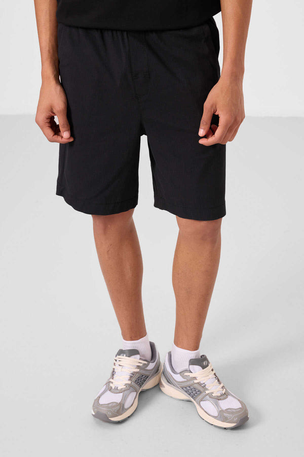 Tommylife Toptan Standart Fit Dokuma Hafif Esnek Chino Erkek Şort 81293 Siyah