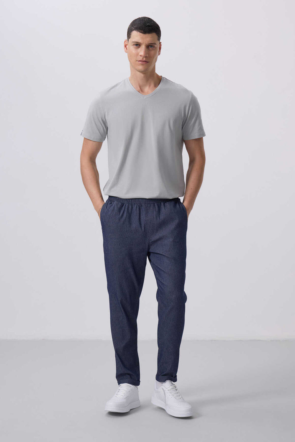 Tommylife Toptan Standart Fit Dokuma Hafif Esnek Chino Pantolon 82175 Kot Lacivert