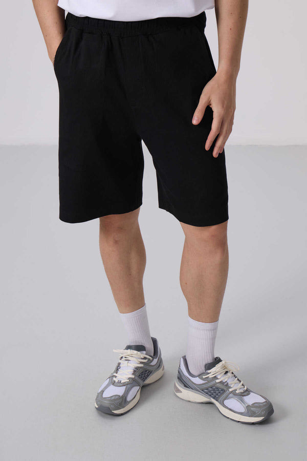 Tommylife Toptan Standart Fit Dokuma Hafif Esnek Chino Şort 81290 Siyah