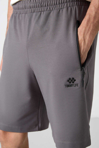 Tommylife Toptan Standard Fit Basic Barbati Pantalon Scurt 81136 Gri Inchis