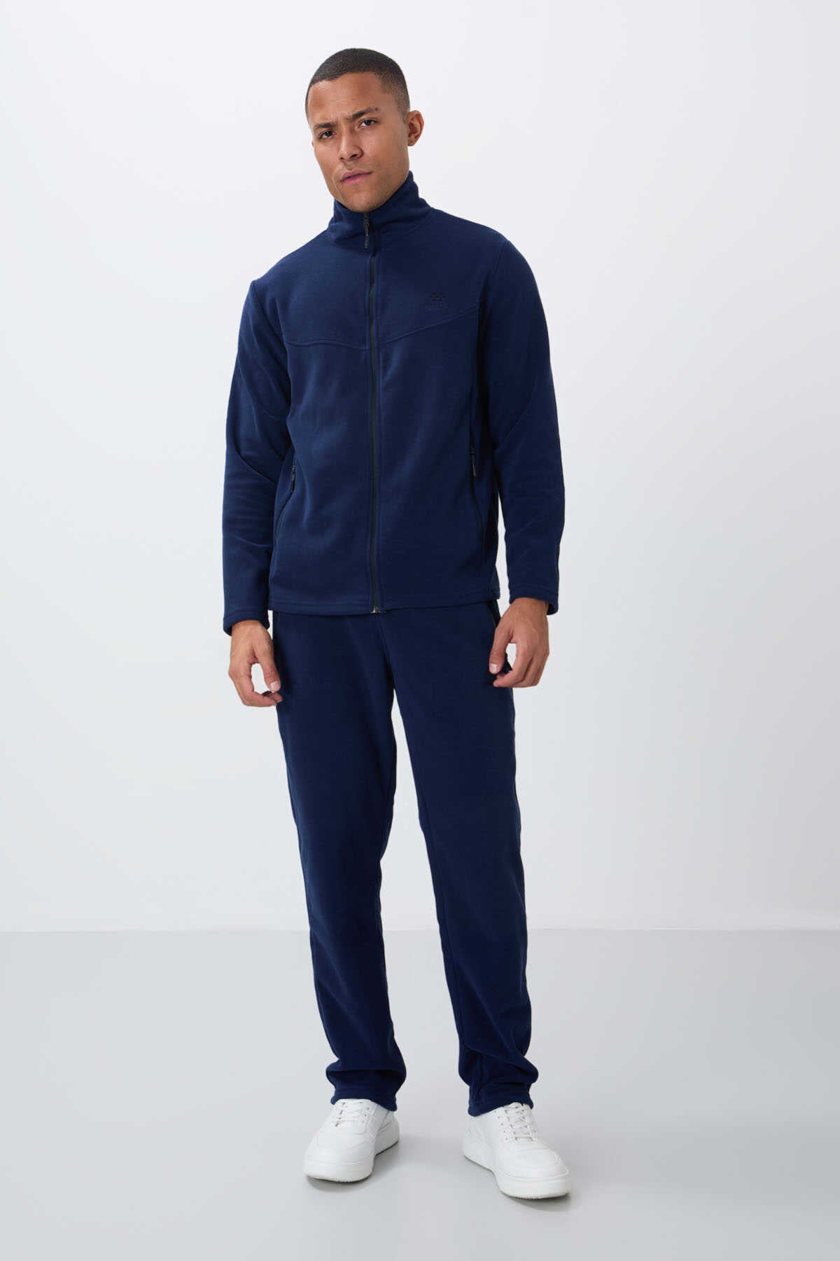 Tommylife Toptan Standart Kalıp Dik Yaka Klasik Paça Fermuarlı Erkek Polar Eşofman Takımı 85193 İndigo